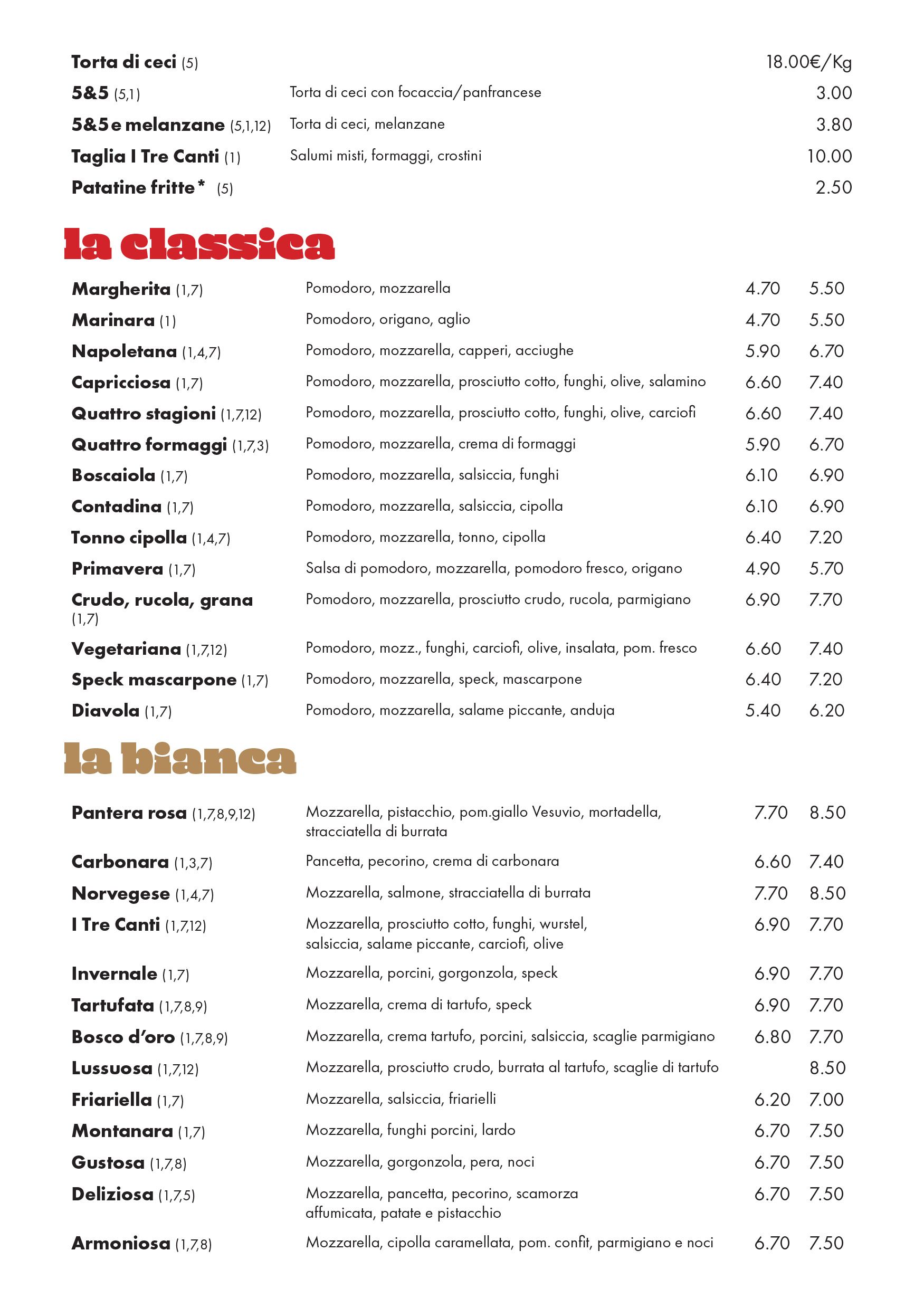 Menù i Tre Canti — pagina 1